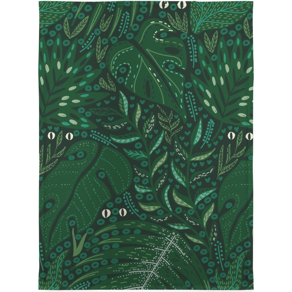 Hiding in Moody Tropical Leaves - Green Blanket, Sherpa, 30x40, Green, Classic Green
