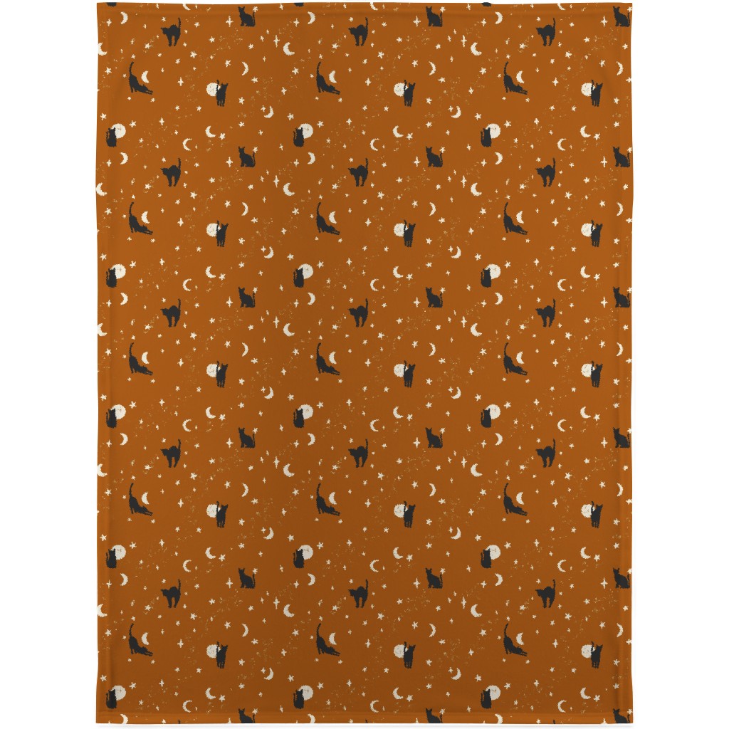 Black Cats - Burnt Orange Blanket, Sherpa, 30x40, Orange, Orange