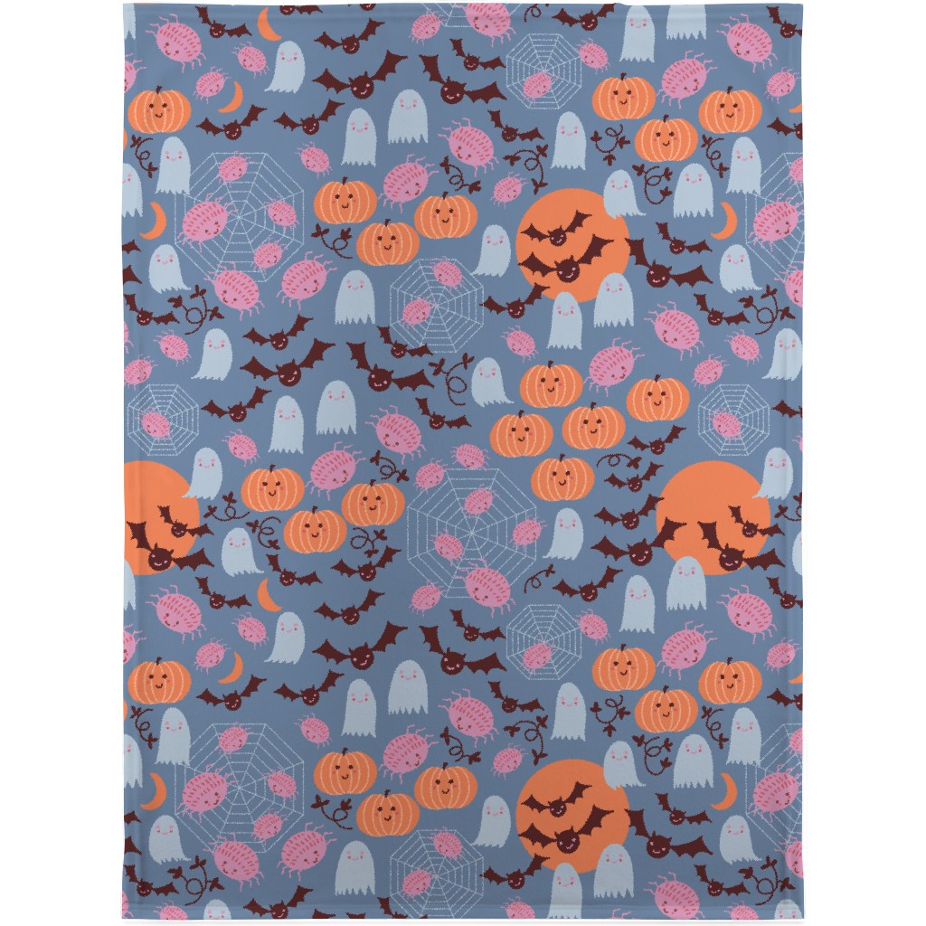 Cute Halloween - Blue and Orange Blanket, Sherpa, 30x40, Multicolor