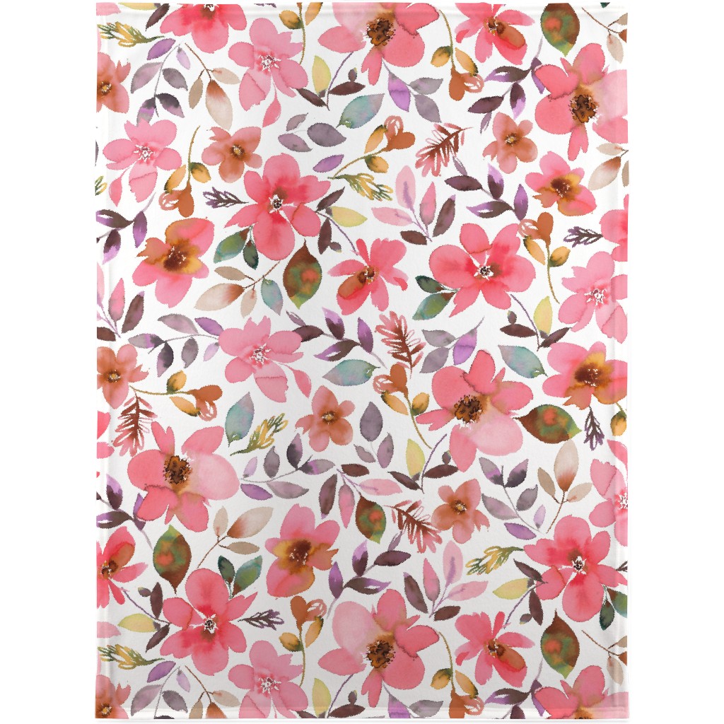 Summery Watercolor Flowers - Coral Pink Blanket, Sherpa, 30x40, Pink