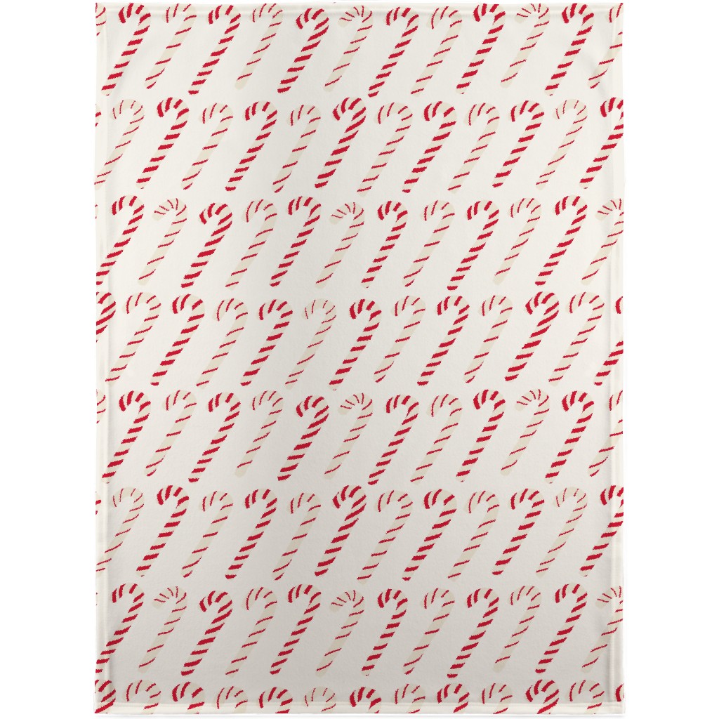 Dancing Candy Canes on White Blanket, Sherpa, 30x40, Red, Red
