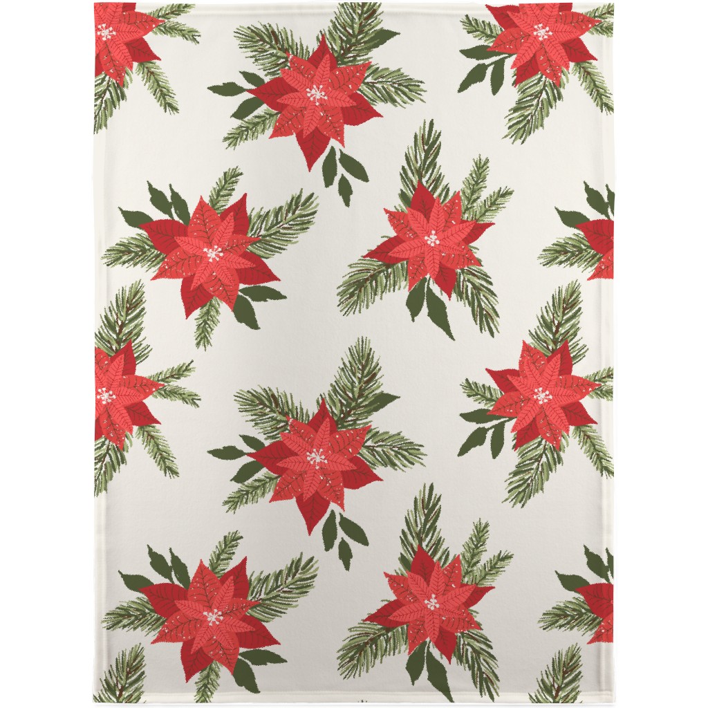 Poinsettia Christmas Flower Blanket, Sherpa, 30x40, Beige