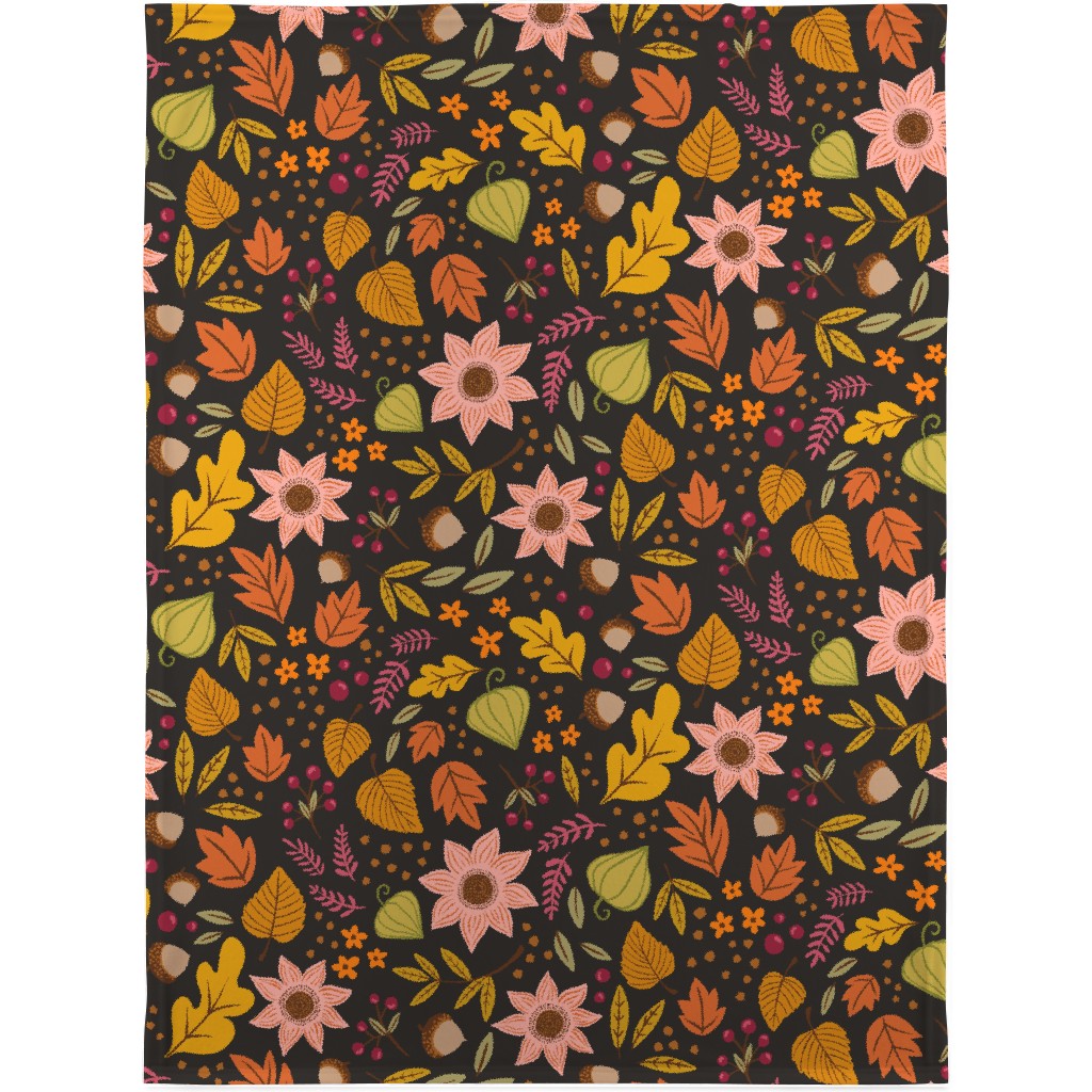 Autumn Fall Floral - Dark Blanket, Sherpa, 30x40, Multicolor