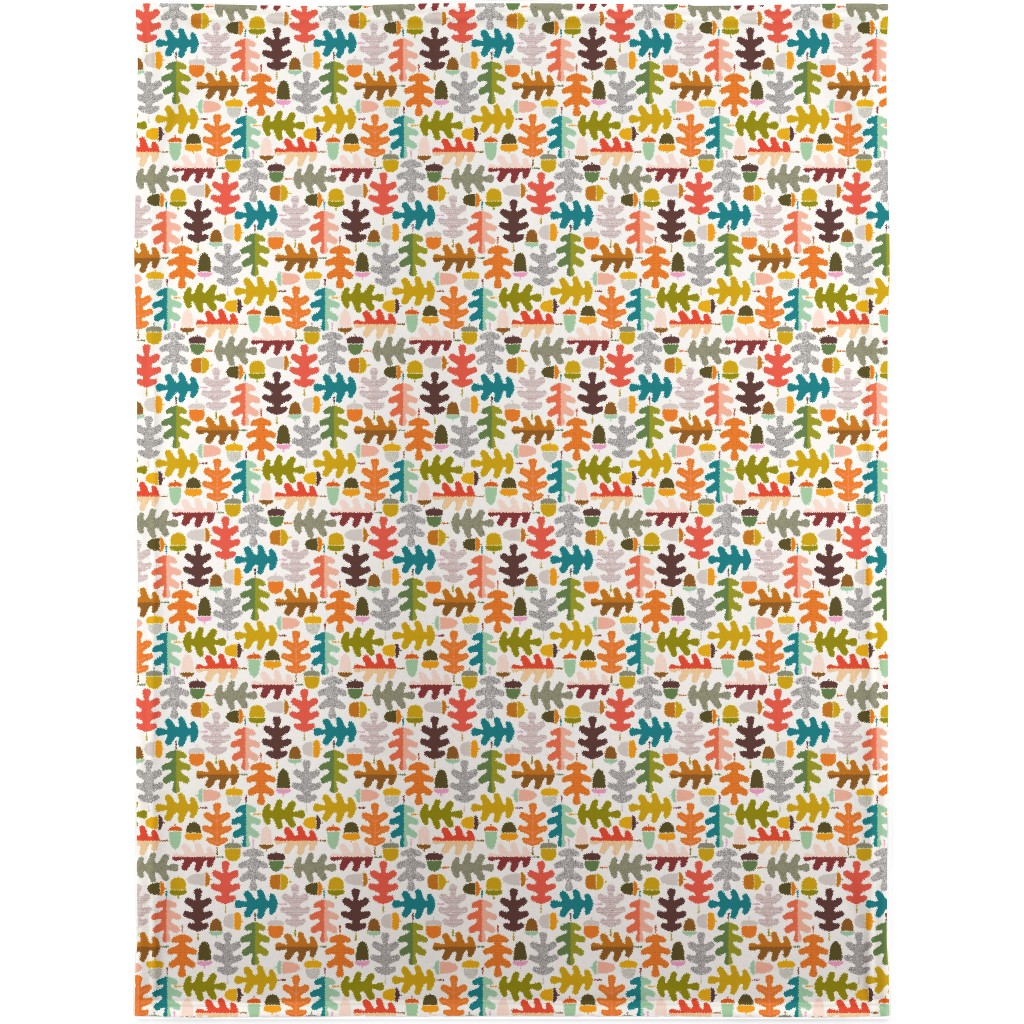 Autumn Oak Tree - Multi on White Blanket, Sherpa, 30x40, Multicolor