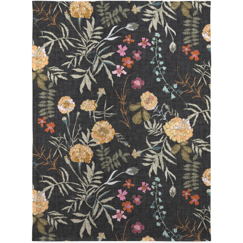 Marigold Love - Black Blanket, Sherpa, 30x40, Black, Black