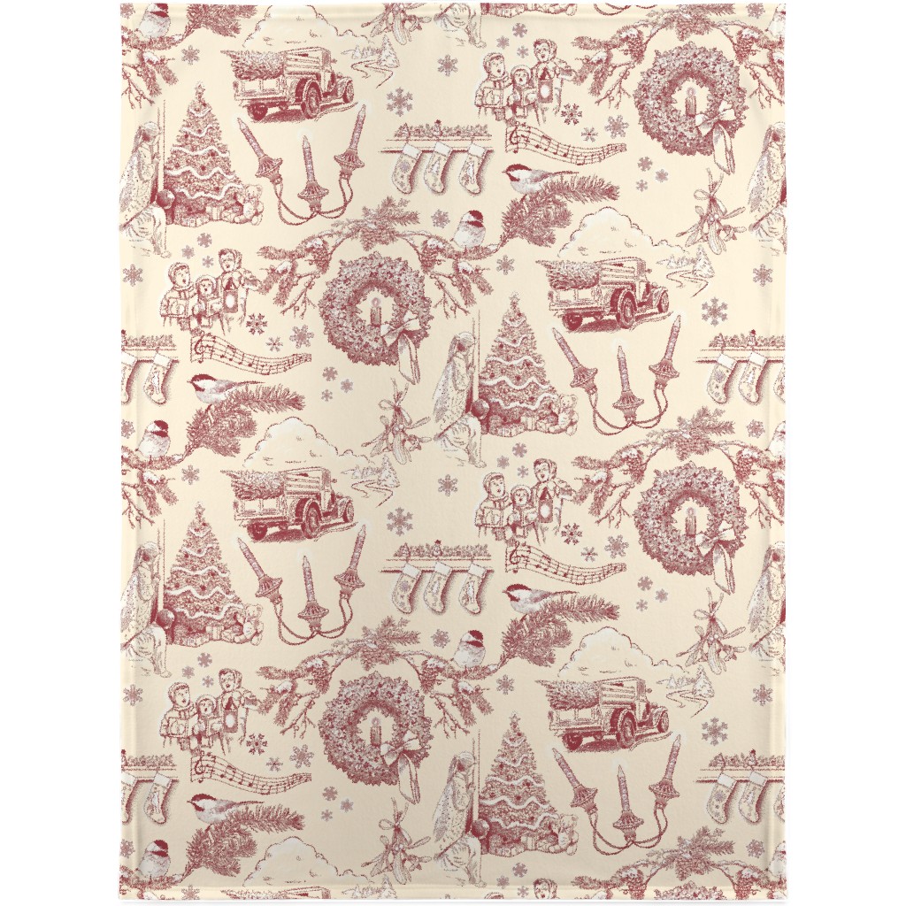 Holiday Traditions Toile - Red on Cream Blanket, Sherpa, 30x40, Red