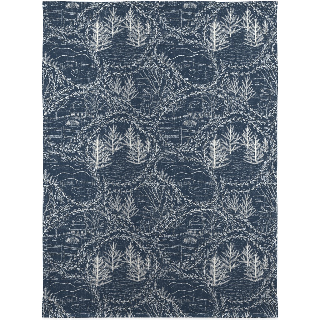 Winter Holiday Toile - Navy Blanket, Sherpa, 30x40, Blue