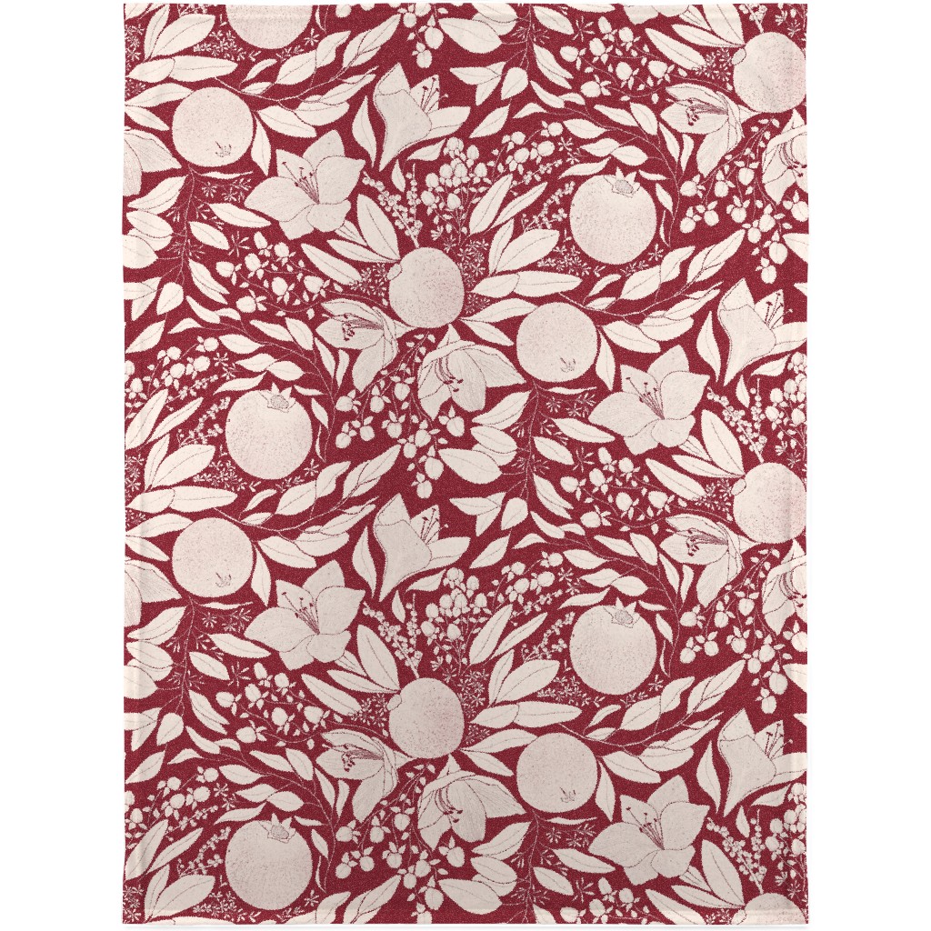 Winter Florals - Burgundy Blanket, Sherpa, 30x40, Red