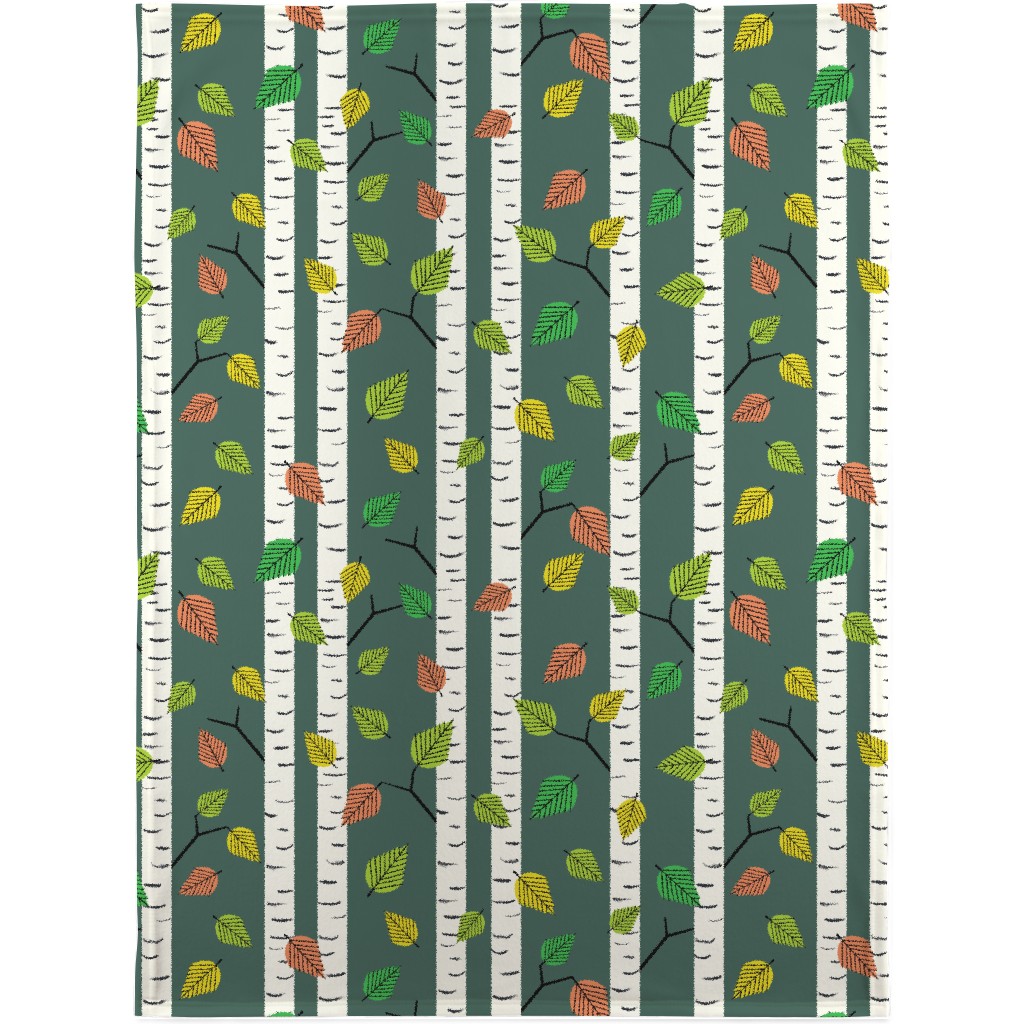 Autumn Birch Forest Blanket, Sherpa, 30x40, Green, Classic Green