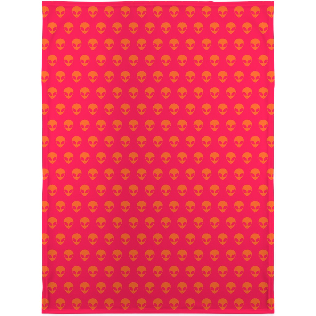 Retro Alien Heads Blanket, Sherpa, 30x40, Pink