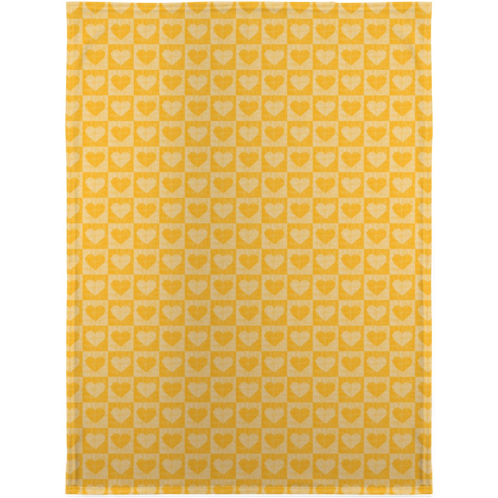 Love Hearts Check - Yellow Blanket, Sherpa, 30x40, Yellow, Classic Yellow