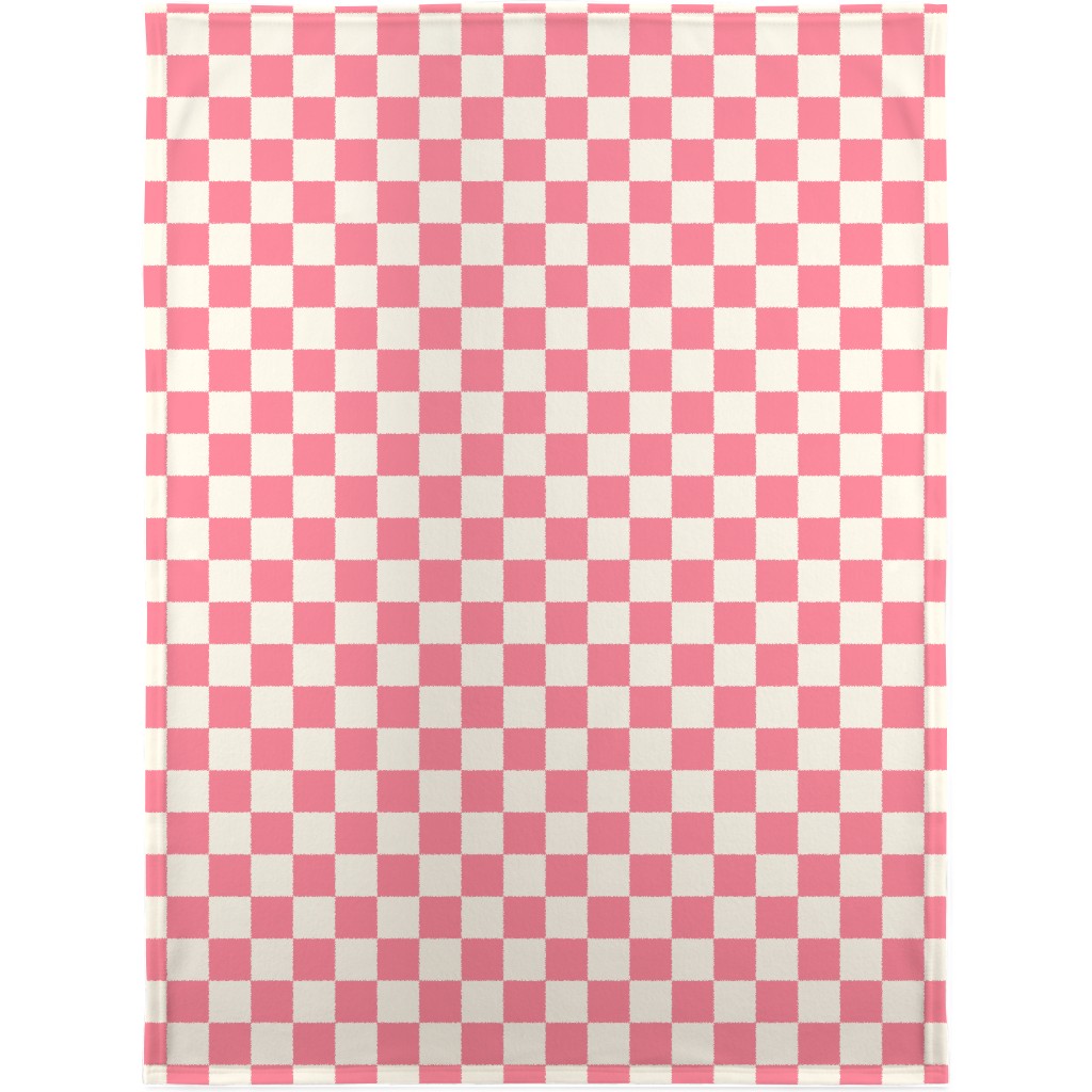 Checkered Pattern - Pink Blanket, Sherpa, 30x40, Pink, Bright Pink