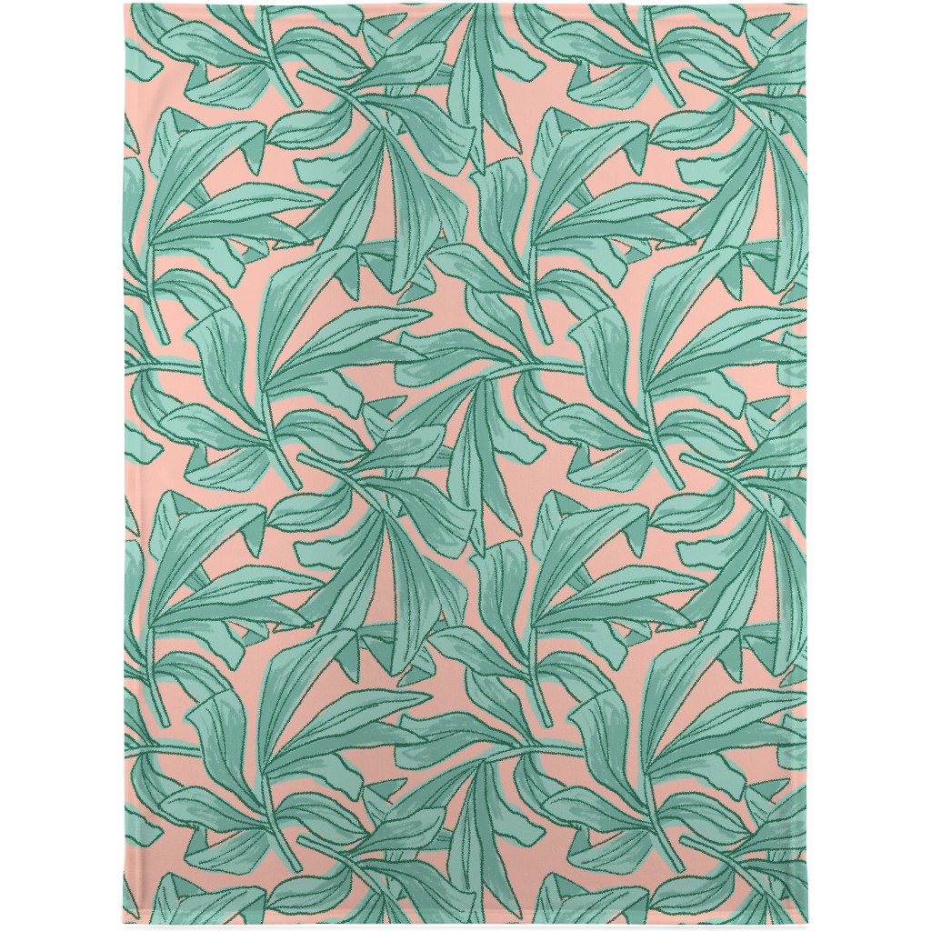 Lush Tropical Leaves - Pink and Mint Blanket, Sherpa, 30x40, Green, Classic Green