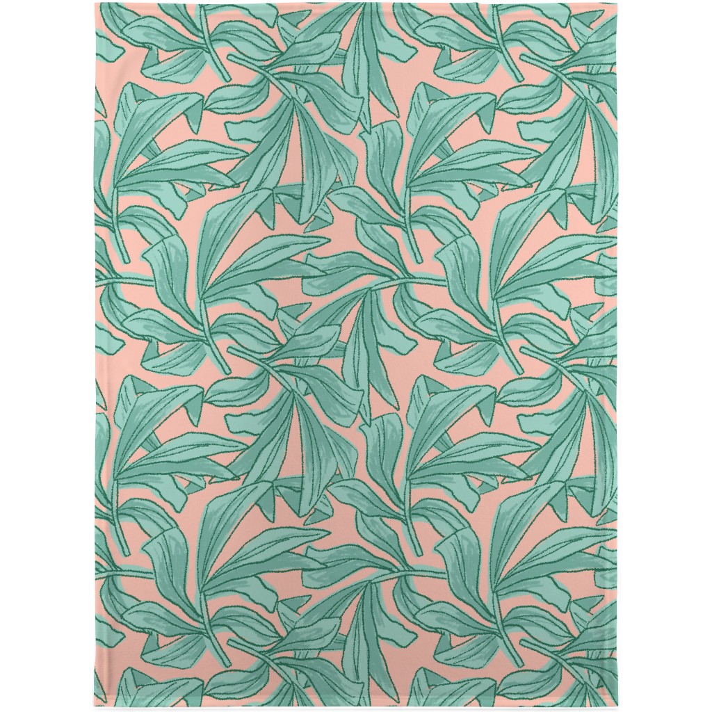 Lush Tropical Leaves - Pink and Mint Blanket, Sherpa, 30x40, Green