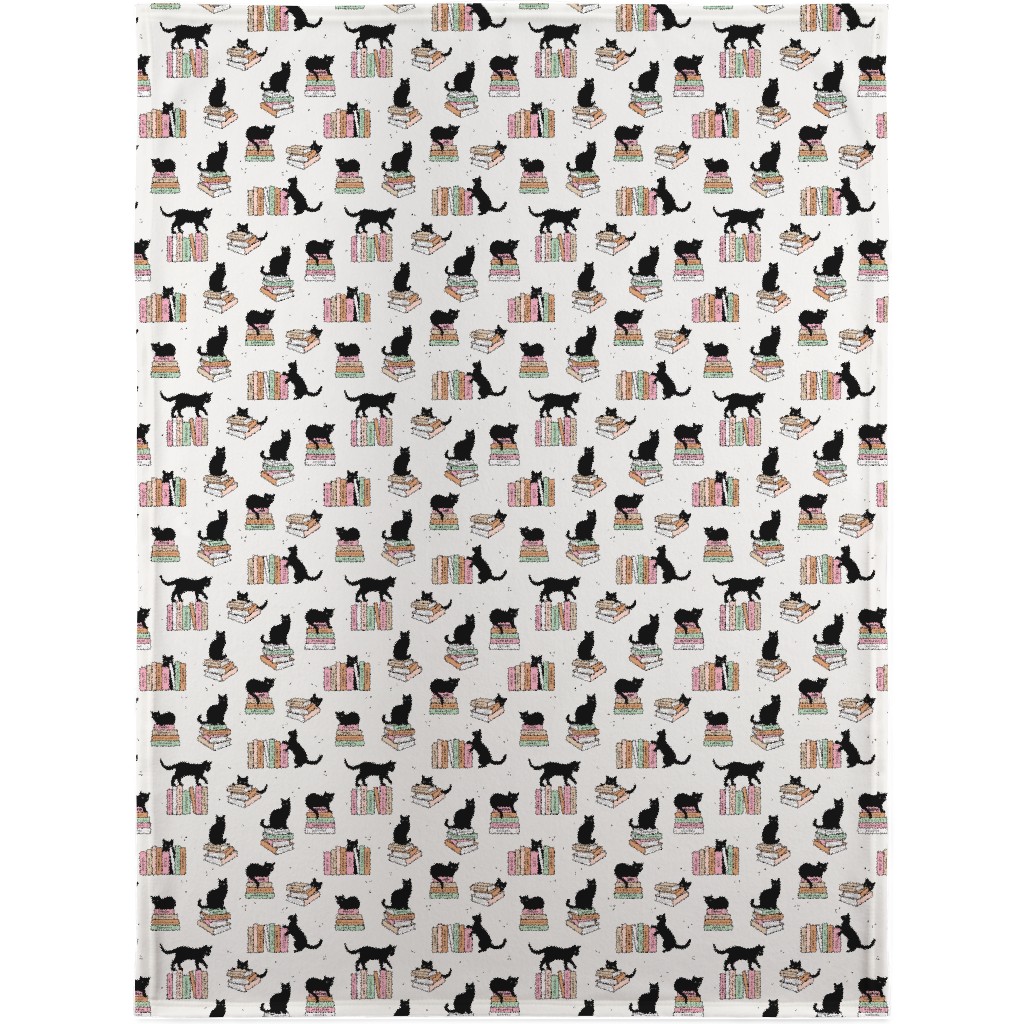 Cats and Books Blanket, Sherpa, 30x40, White, Silver Lining