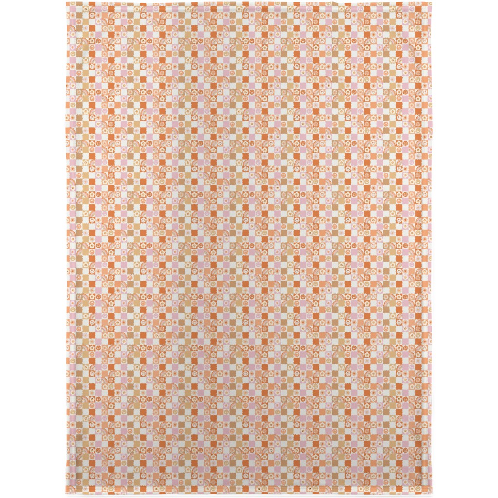 Retro Checkerboard - Daisy, Smile, Happy - Pink Orange Blanket, Sherpa, 30x40, Orange, Orange