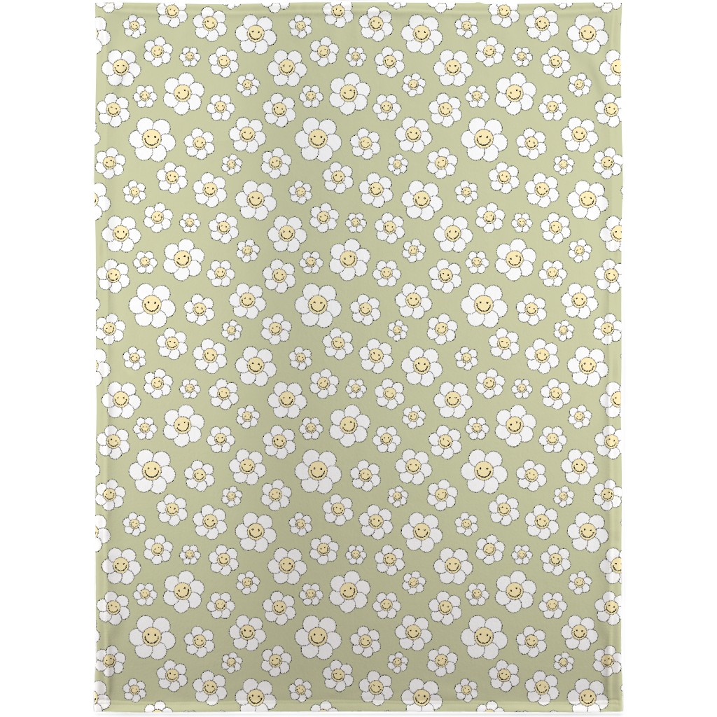 Sweet Smiling Daisies Blanket, Sherpa, 30x40, Green, Pear