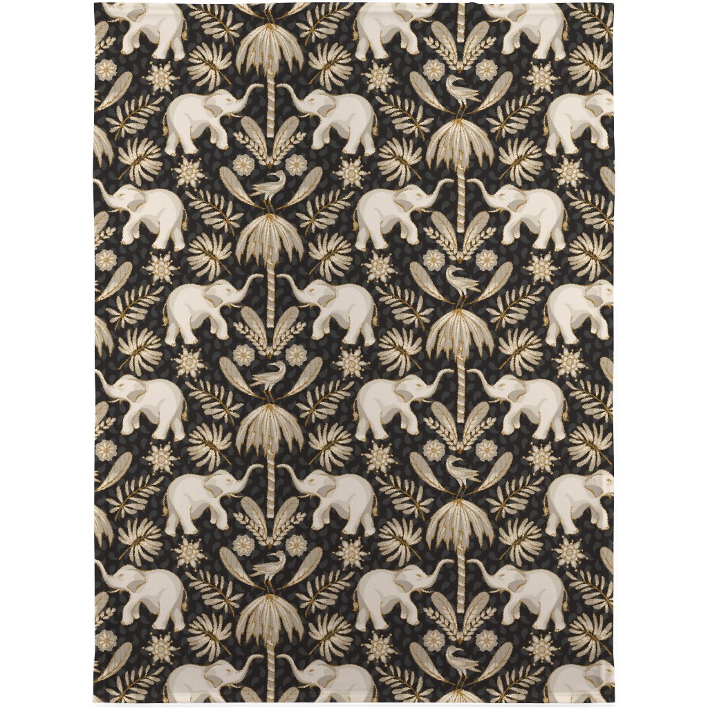Elephant Love - Neutral on Dark Blanket, Sherpa, 30x40, Black, Black