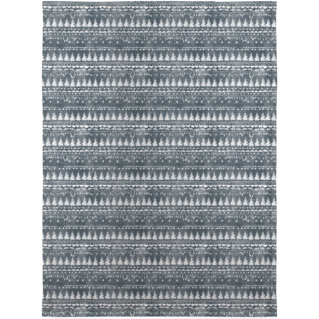 Vintage Christmas Stripe Blanket, Sherpa, 30x40, Gray, Metal