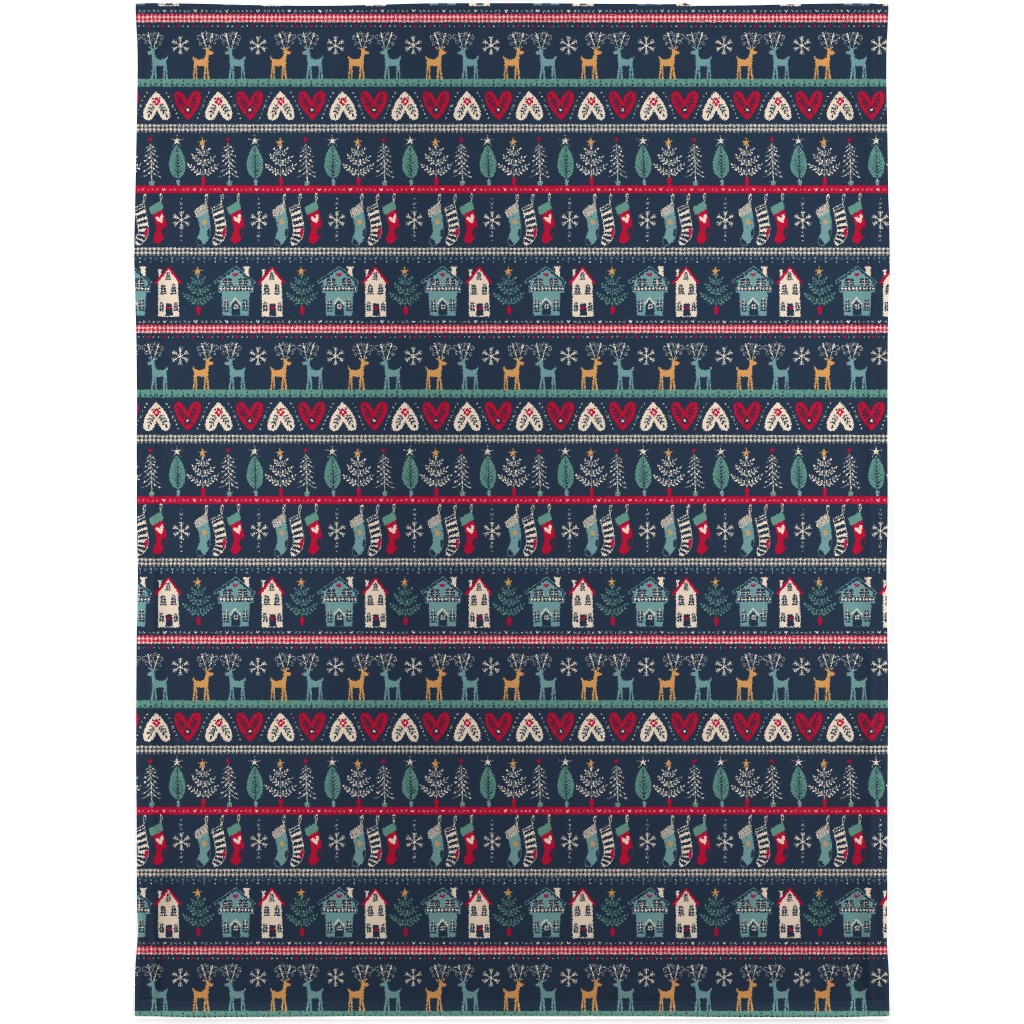 Vintage Nordic Christmas Blanket, Sherpa, 30x40, Multicolor, Seaweed