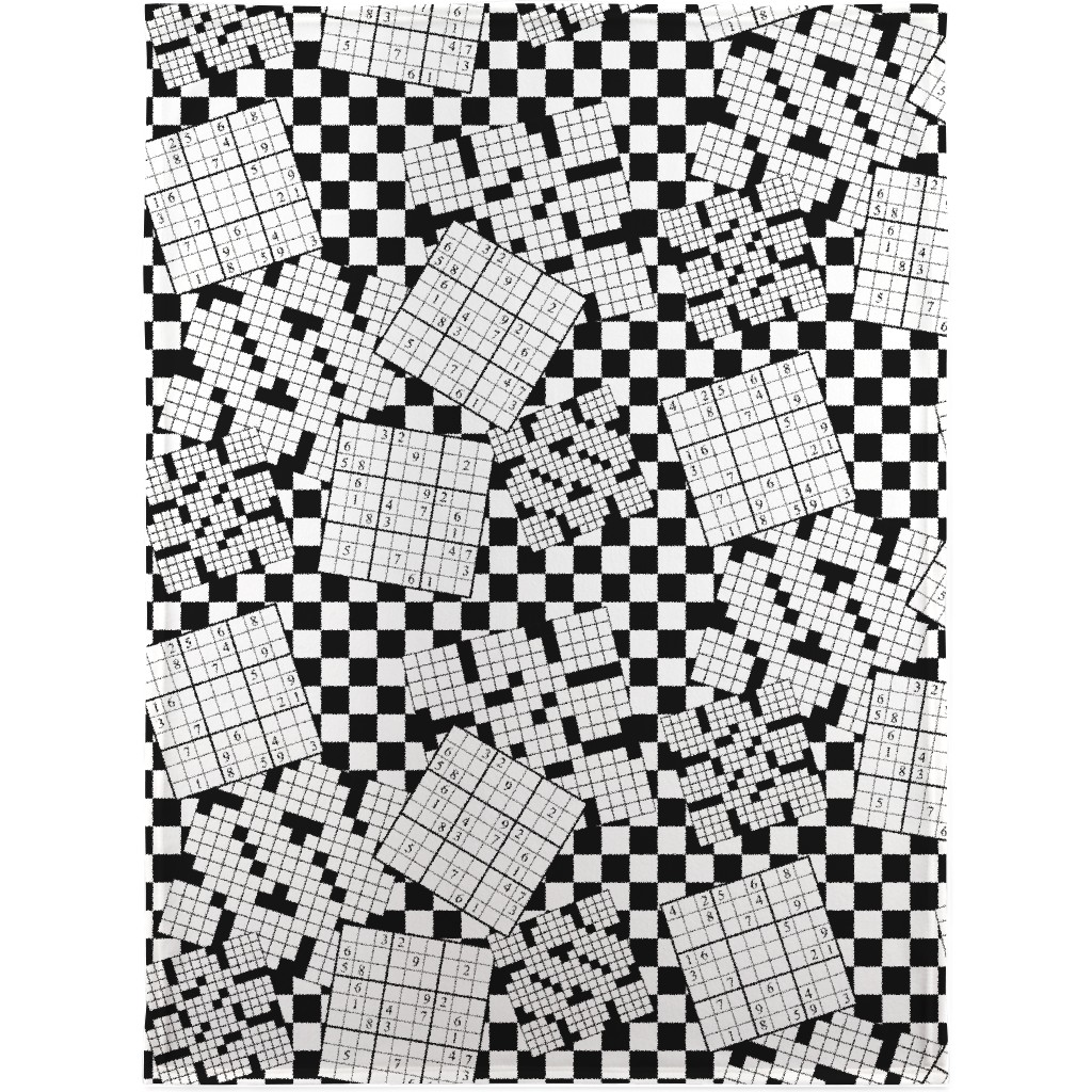 the Daily Puzzles - Black and White Blanket, Sherpa, 30x40, Black, Black