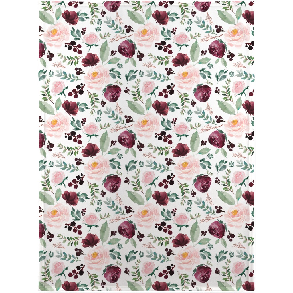 Wild At Heart Florals on White Blanket, Sherpa, 30x40, Pink