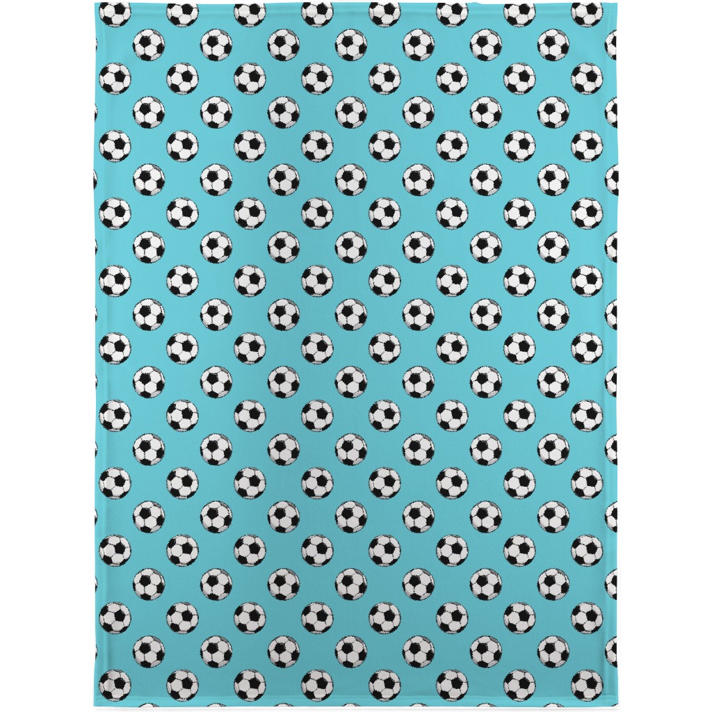 Soccer Balls Blanket, Sherpa, 30x40, Blue, Paradise