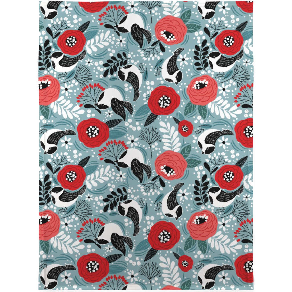 Winter Birds & Berries Blanket, Sherpa, 30x40, Multicolor