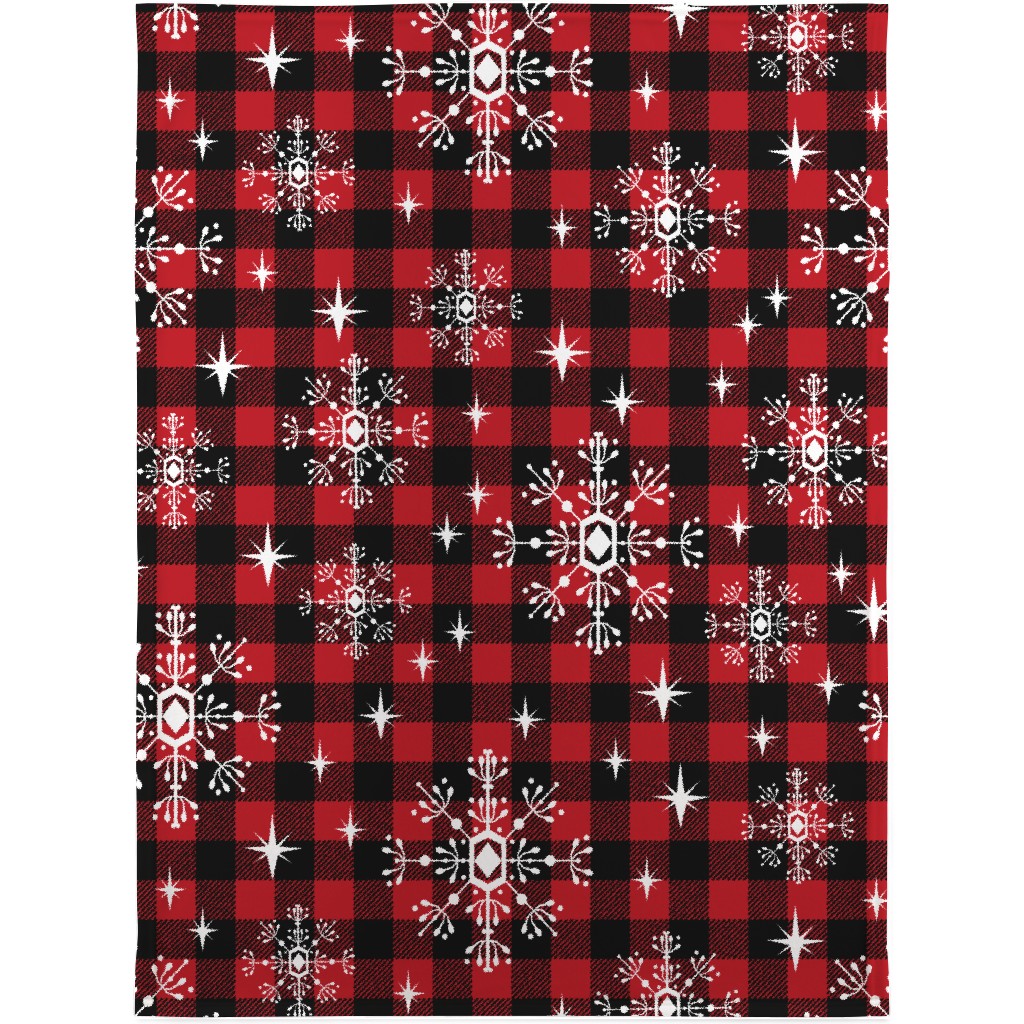 Buffalo Plaid Snowflakes Blanket, Sherpa, 30x40, Red