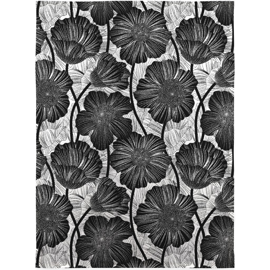 Mid Century Modern Floral - Black and White Blanket, Sherpa, 30x40, Black, Black