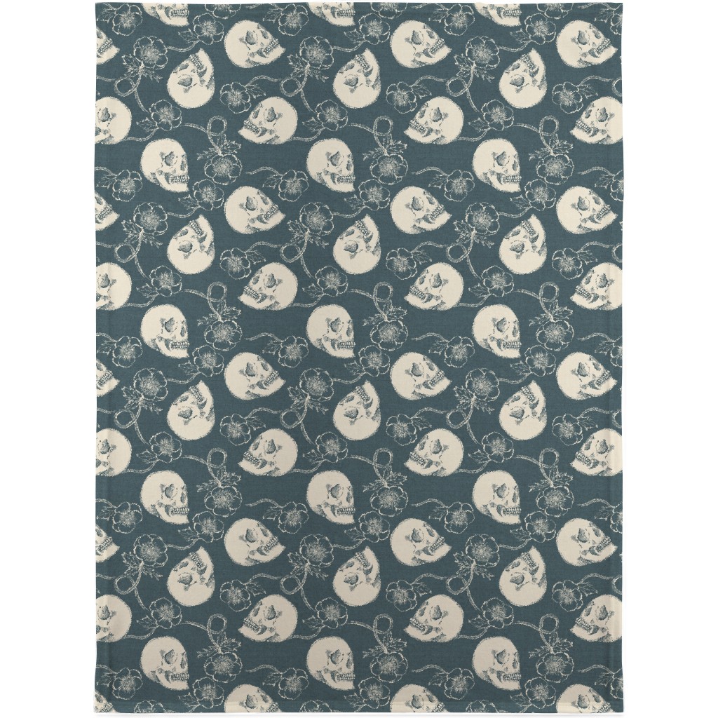 Skulls and Anemones - Grey Blanket, Sherpa, 30x40, Gray