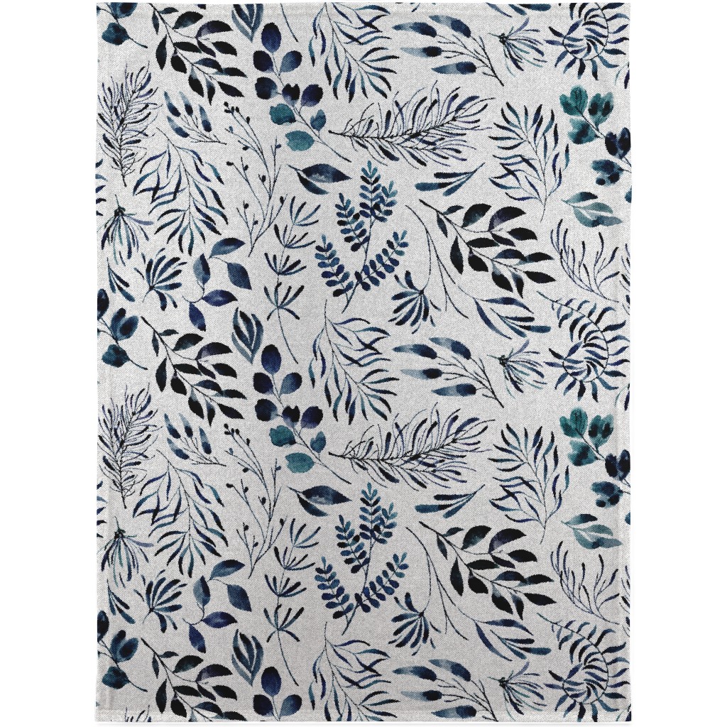 Leaves Nature Botanical Prints Blanket, Sherpa, 30x40, Blue, Silhouette