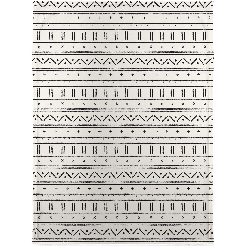 African Inspired Mudcloth - Black and Beige Blanket, Sherpa, 30x40, Beige