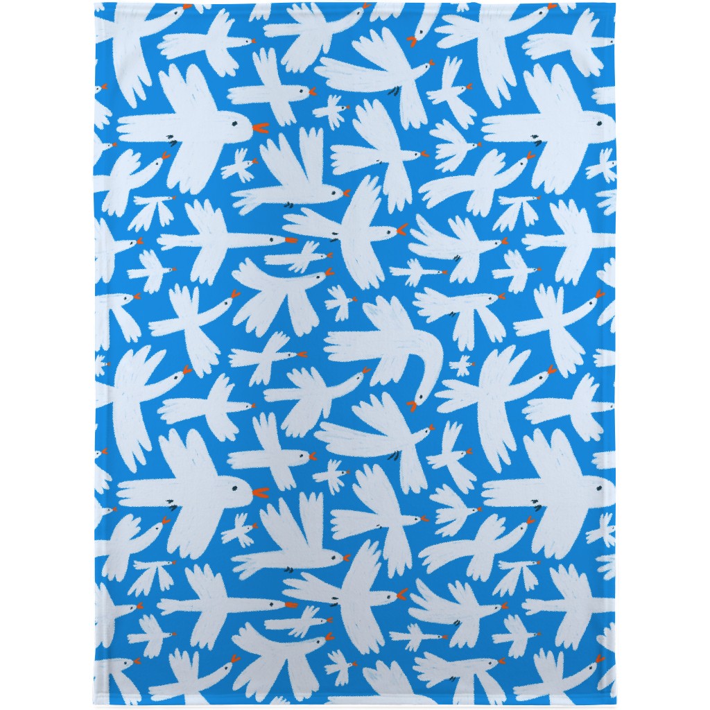 White Birds on Blue Blanket, Sherpa, 30x40, Blue, True Blue