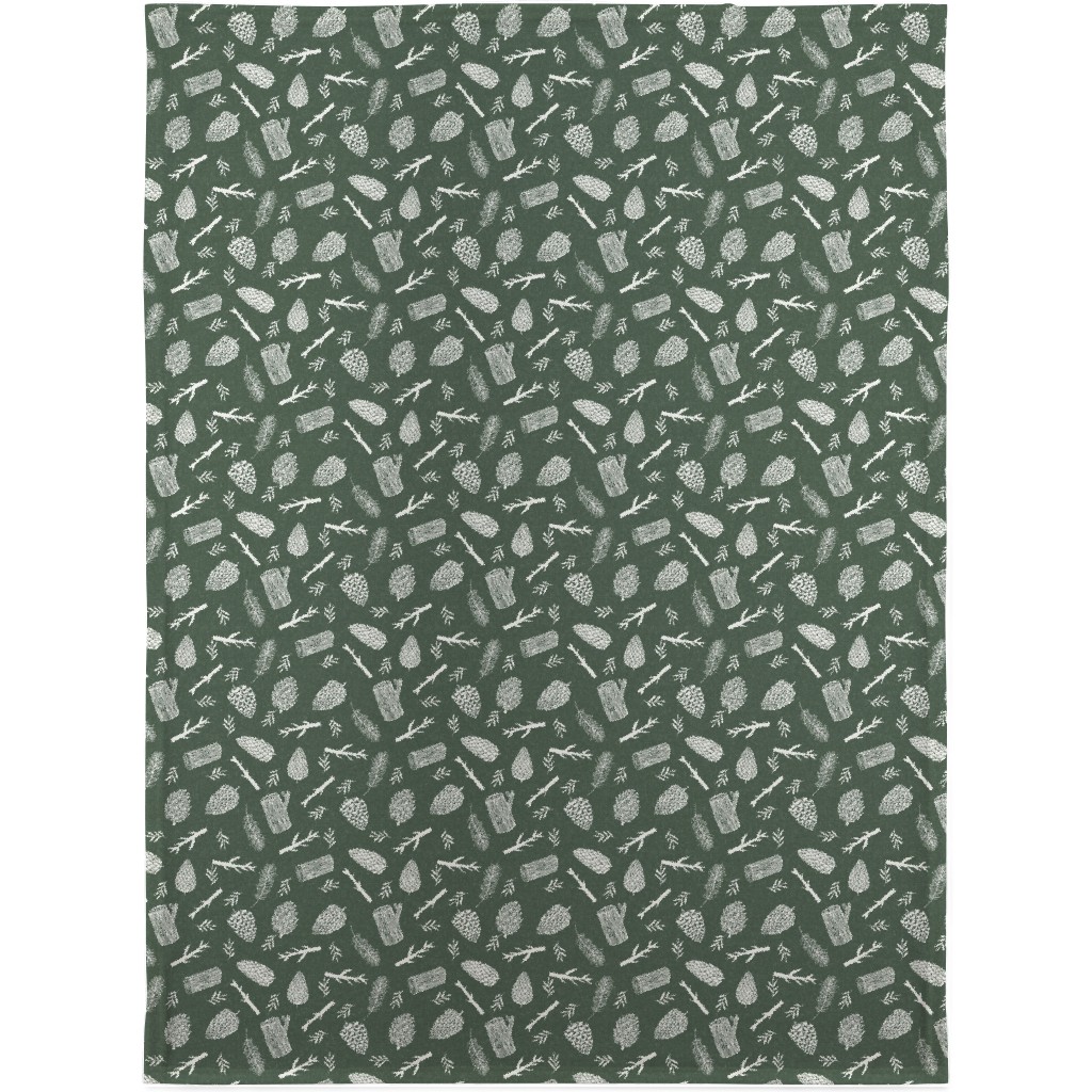Pinecones - Hunter Green Blanket, Sherpa, 30x40, Green