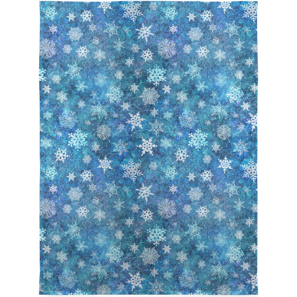 Whinsical Snowflakes Handpainted With Watercolors - Blue Blanket, Sherpa, 30x40, Blue, True Blue