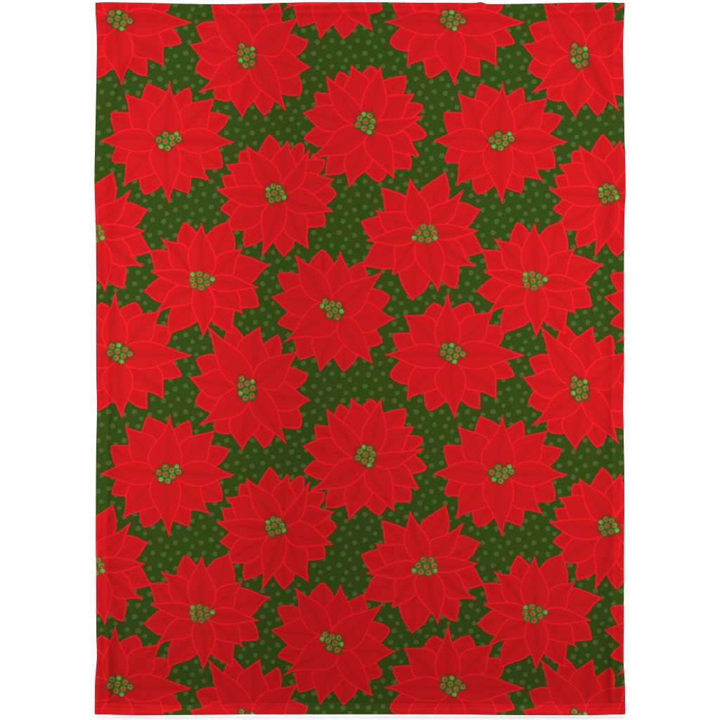 Christmas Poinsettia on Green Blanket, Sherpa, 30x40, Red