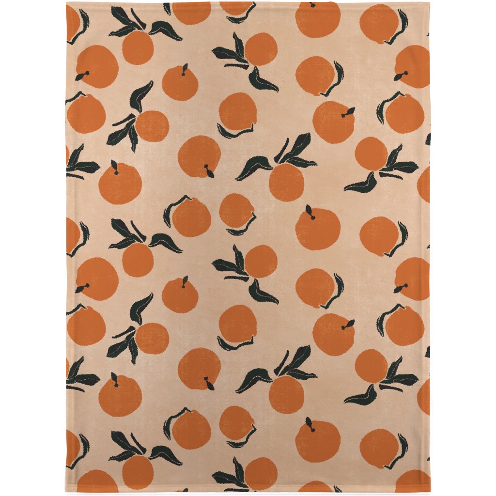 Mid-Century Clementines - Sandy Beige Blanket, Sherpa, 30x40, Orange