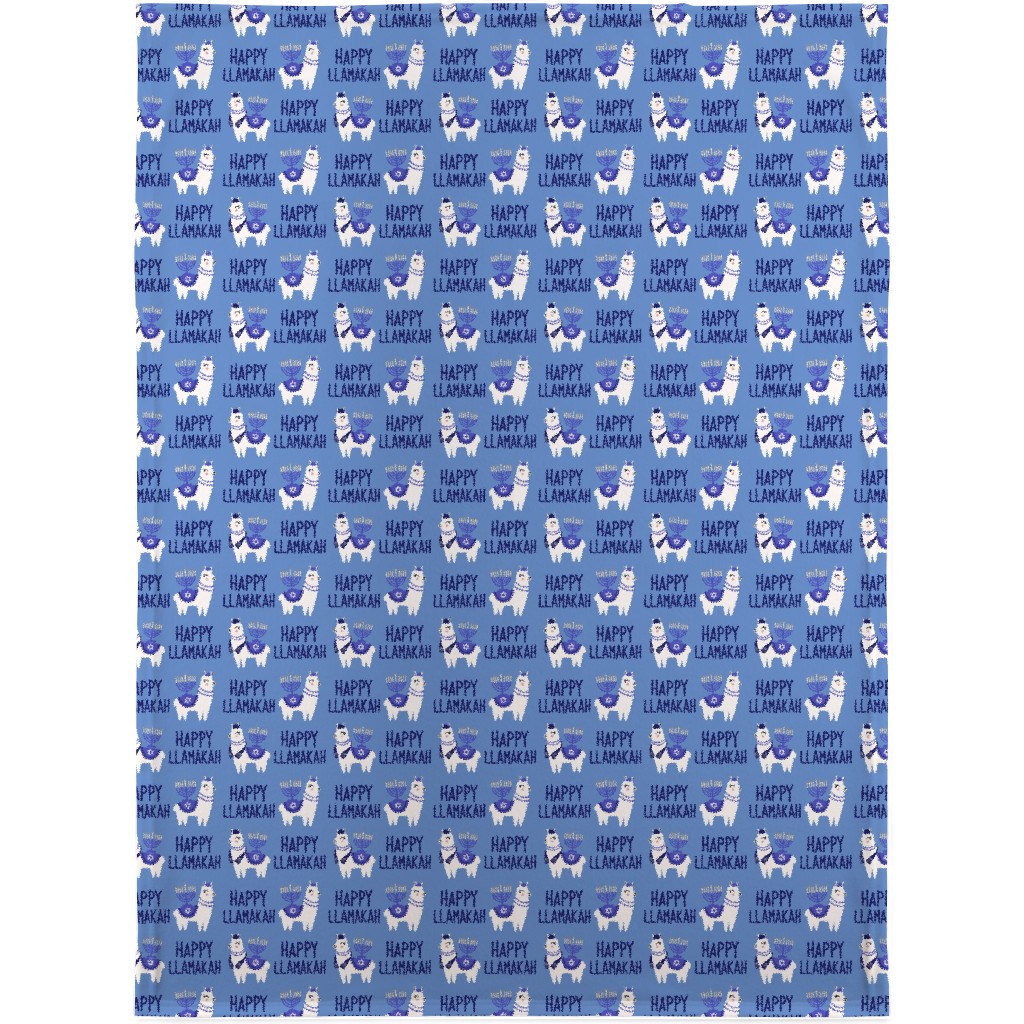 Happy Llamakah on Blue Blanket, Sherpa, 30x40, Blue, True Blue