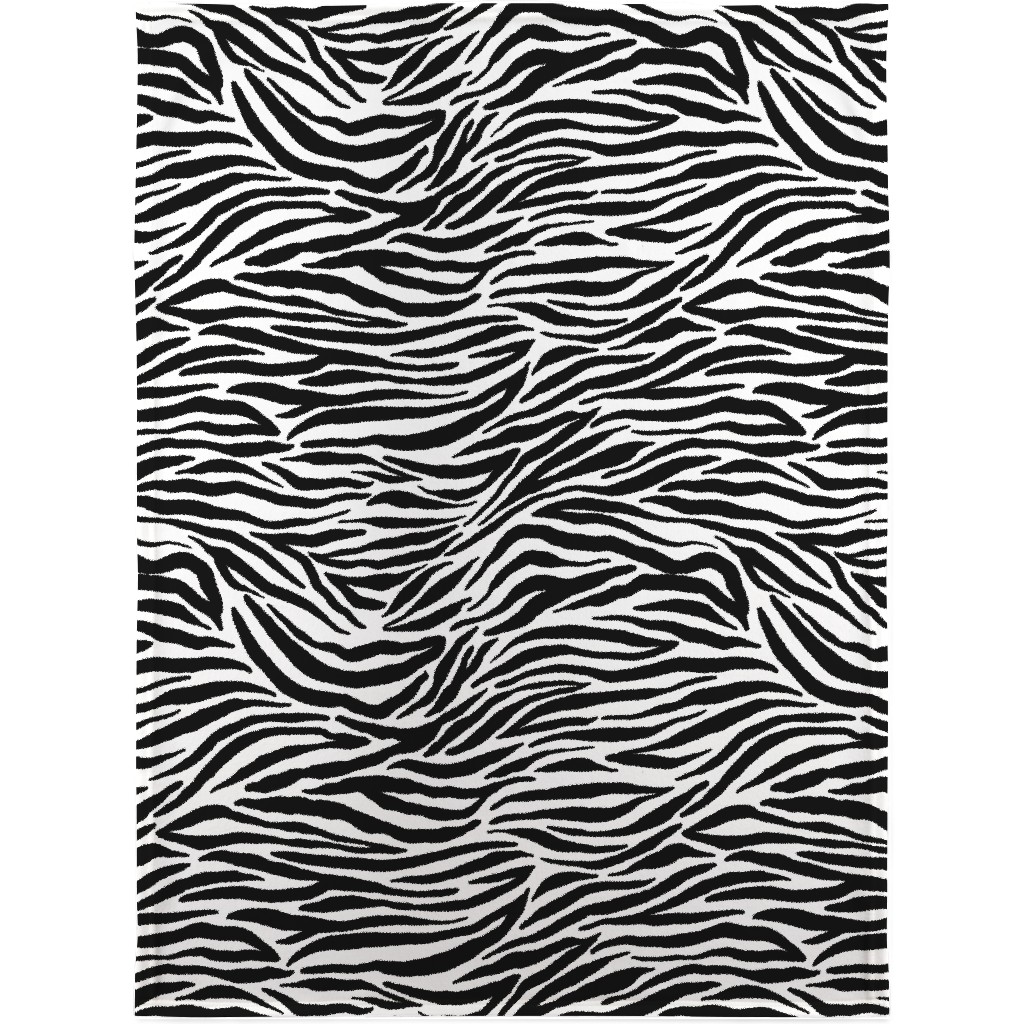 Zebra Print - Black and White Blanket, Sherpa, 30x40, Black, Black