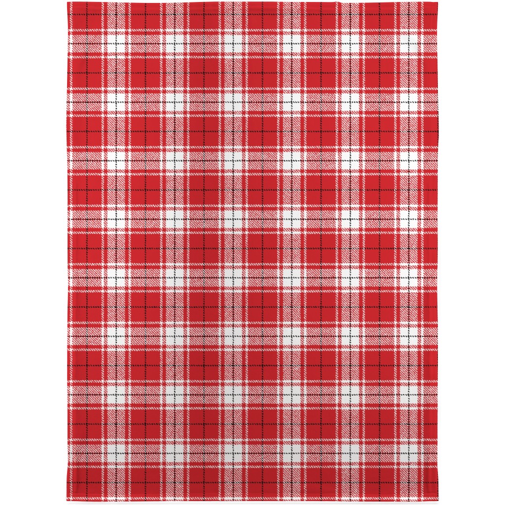 Tartan - White and Red Blanket, Sherpa, 30x40, Red