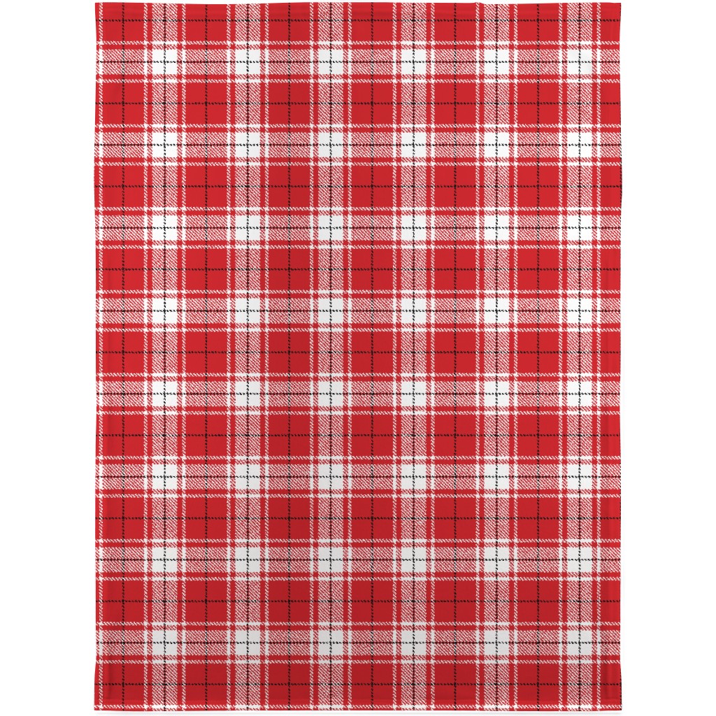 Tartan - White and Red Blanket, Sherpa, 30x40, Red, Red