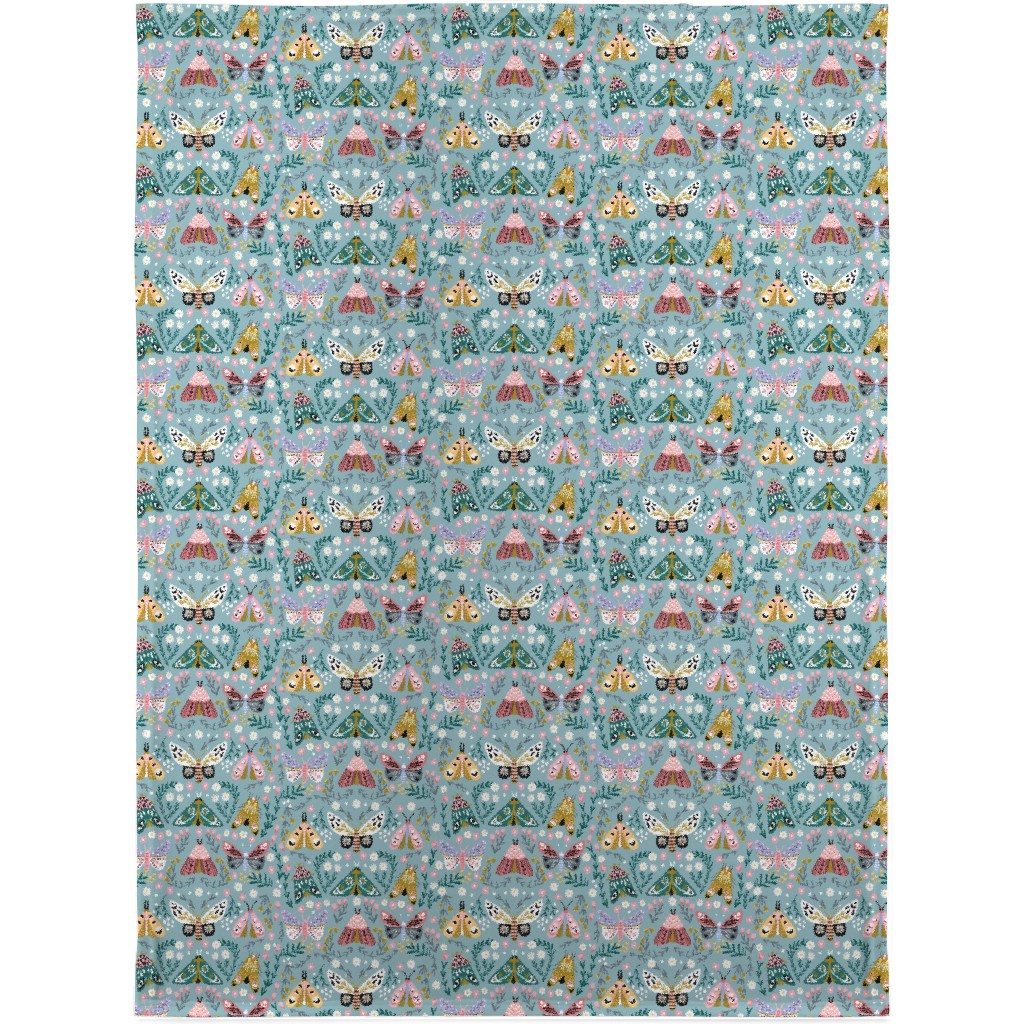 Spring Floral and Butterflies - Blue Blanket, Sherpa, 30x40, Multicolor