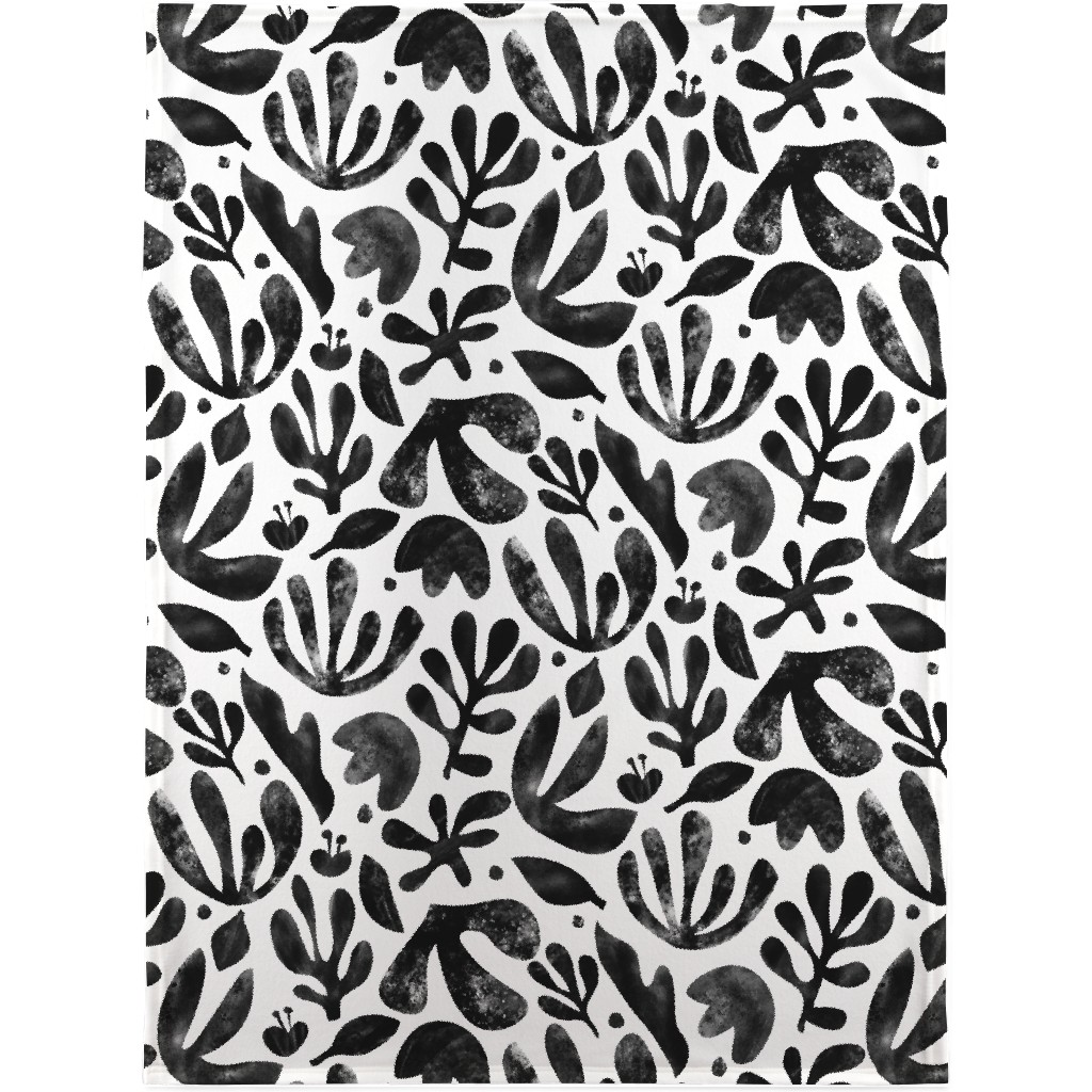 Flower Cutouts - Light Blanket, Sherpa, 30x40, Black, Black