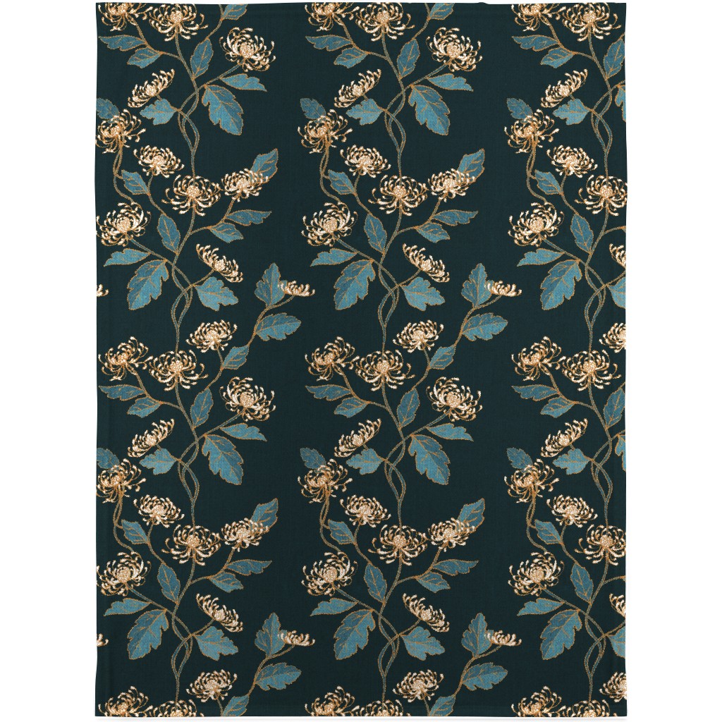 Chrysanthemum Nouveau Blanket, Sherpa, 30x40, Blue