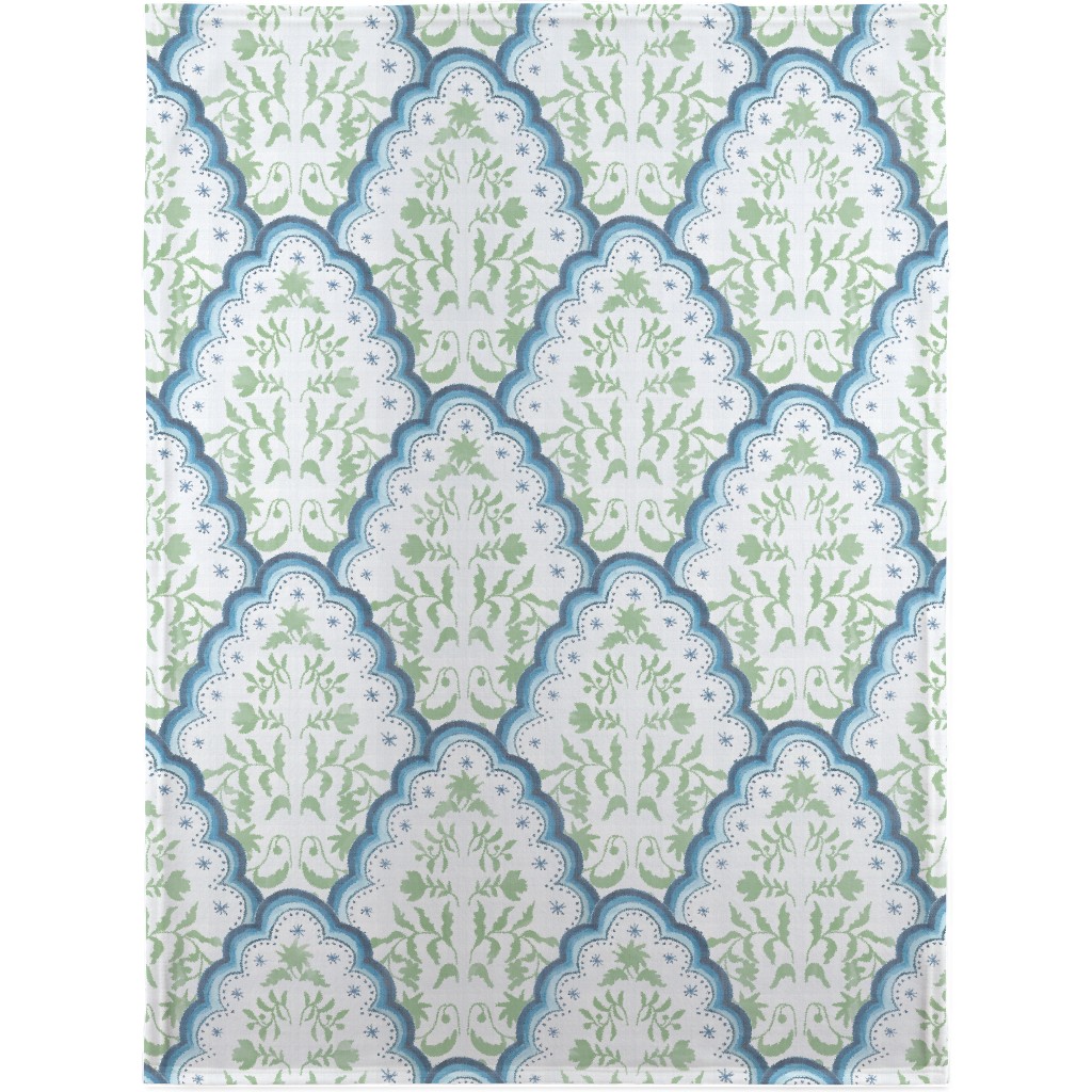 Scallop Paisley - Blue and Green Blanket, Sherpa, 30x40, Green