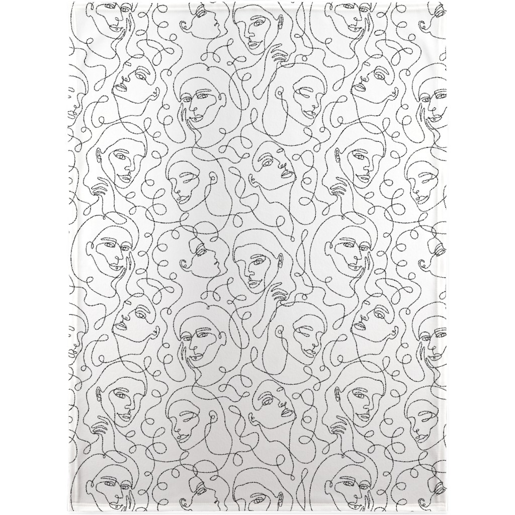 Hand Drawn Women Blanket, Sherpa, 30x40, White