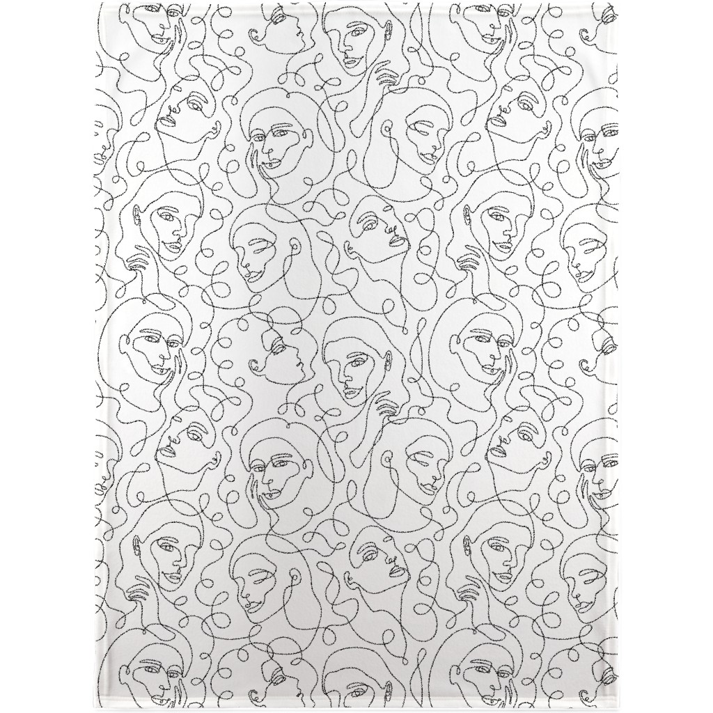 Hand Drawn Women Blanket, Sherpa, 30x40, White, White