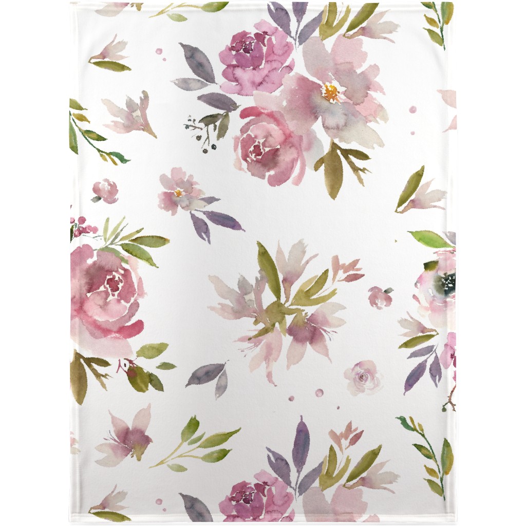Watercolor Mauve Floral - Pink and Purple Blanket, Sherpa, 30x40, Pink, Bright Pink
