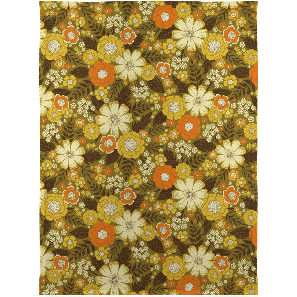 1970s Retro/Vintage Floral - Yellow and Brown Blanket, Sherpa, 30x40, Yellow, Classic Yellow